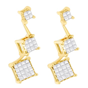 14K Yellow Gold 1.0ctw Princess Cut Diamond Earrings