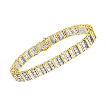 14K Yellow Gold 5.50ctw Round and Baguette-Cut Diamond Bracelet