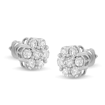 14K White Gold 3.0ctw Prong Set Round-Cut Diamond Floral Cluster Stud Earring