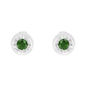 Sterling Silver 1/4ctw Round Brilliant-Cut Green Diamond Miracle-Set
Stud Earrings