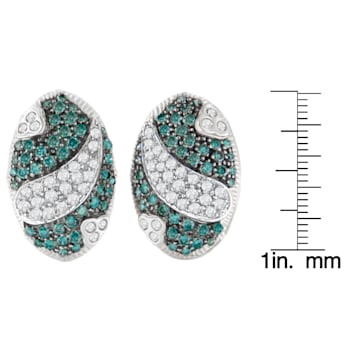 14K White Gold 2.0ctw White and Treated Blue Diamond Earrings