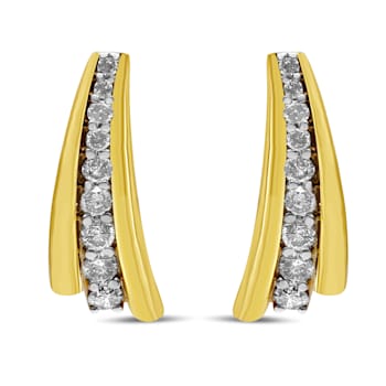10K Yellow Gold Over Sterling Silver 1/2ctw Round Diamond Graduated
Huggie Stud Earrings