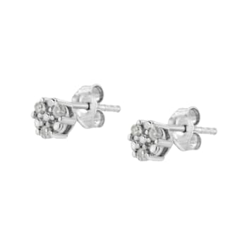 Sterling Silver 1/10ctw Prong Set Round-Cut Trio Diamond Stud Earrings