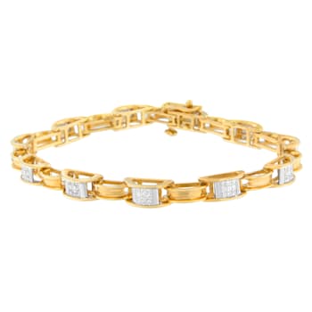 14K Yellow Gold 1.0ctw Princess Cut Diamond Chain Link Bracelet