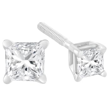18K White Gold AGS Certified 1.0ctw Princess-Cut Solitaire Diamond Screw
Back Stud Earrings