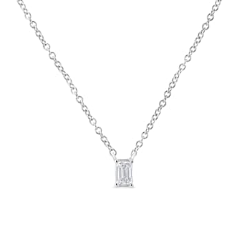 14K White Gold 1/3ctw Emerald Shape Solitaire Diamond 18" Necklace
(G-H Color, VS2-SI1 Clarity)