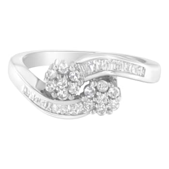 14K White Gold Round and Baguette Diamond Bypass Ring (1/2 cttw, H-I
Color, I1-I2 Clarity)