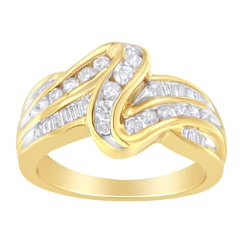 10K Yellow Gold 3/4ctw Channel Set Mixed Cut Diamond Bypass Ring (J-K
Color, I1-I2 Clarity)