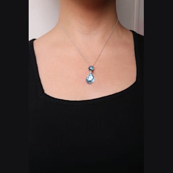 18K White Gold Pear Cut Blue Topaz and Round Blue Topaz with Diamond
Accent Dangle Drop Pendant