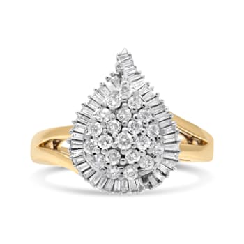 1.00ctw Round and Baguette Diamond Ballerina 14K Yellow and White Gold Ring