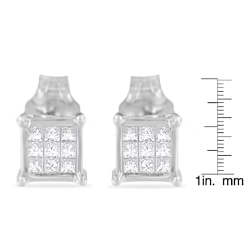 Sterling Silver Multi-stone Princess-cut Diamond Stud Earring 0.20ctw