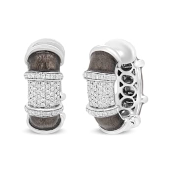 18K White Gold Over Sterling Silver Clear Graphite Grey Enamel 5/8ctw
Diamond Huggies