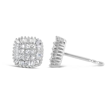10K White Gold 1/2ctw Invisible-Set Princess Cut and Prong-Set Baguette
Diamond Stud Earrings