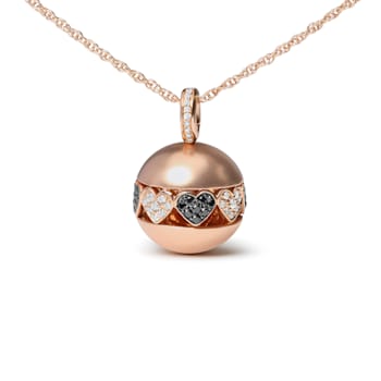 18K Rose Gold Pave Round Black and White Diamonds Ball with Heart Design Pendant