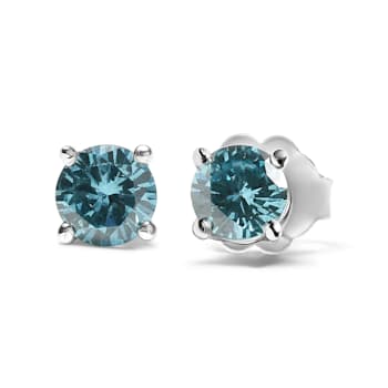 14K White Gold 1/2 Cttw Aqua Blue Diamond Screw-Back 4-Prong Classic
Stud Earrings