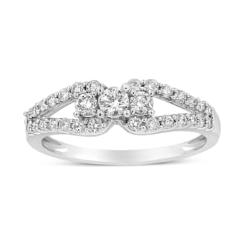 10K White Gold 1/2ctw Round Diamond Three Stone Split Shank Ring (H-I
Color, SI1-SI2 Clarity)