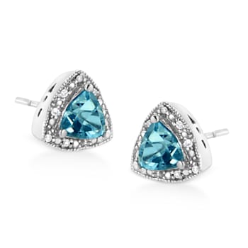 Sterling Silver 6x6 mm Trillion Cut Blue Topaz Gemstone and Diamond
Accent Stud Earrings