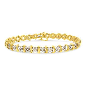 2.00ctw Round Diamond Cluster "X" 10K Yellow Gold Over
Sterling Silver Tennis Bracelet