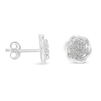 0.16ctw Diamond Swirl Cluster Sterling Silver Stud Earrings