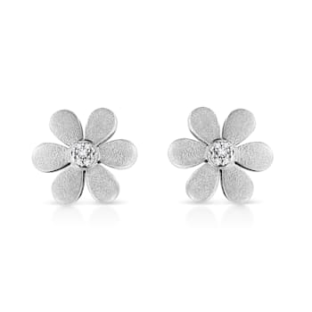 Matte Finished Sterling Silver Diamond Accent Flower Stud Earring (I-J
Color, I1-I2 Clarity)