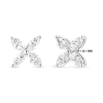 1.00ctw Marquise Diamond 8-Stone Floral Leaf 14K White Gold Stud Earrings