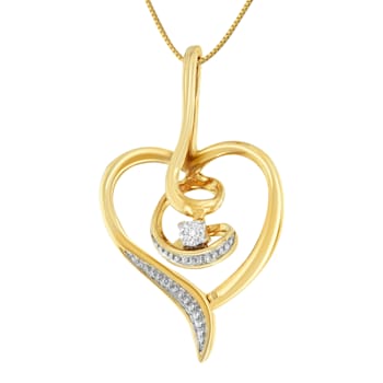 Diamond-Accented Swirl Open Heart 10K Yellow Gold Pendant Necklace with
18" Chain