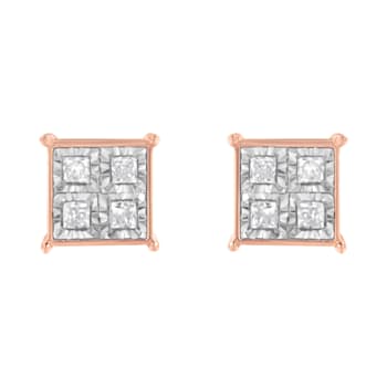 10K Rose Gold Over Sterling Silver Diamond Stud Earrings 3/4ctw