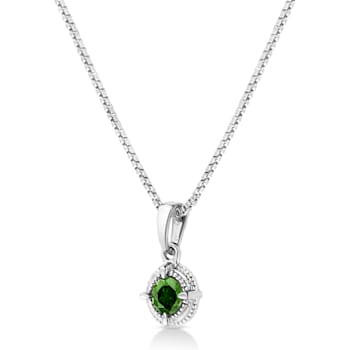 Sterling Silver 1/5ctw Green Diamond Solitaire 18" Pendant w\chain
(Green Color, I1-I2 Clarity)
