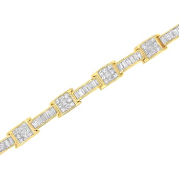 14K Yellow Gold 10.75ctw Princess and Baguette-Cut Diamond Box-Link Bracelet