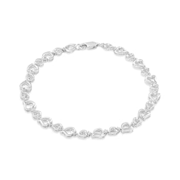 Sterling Silver Prong Set Diamond Accent Alternating Heart Link Bracelet