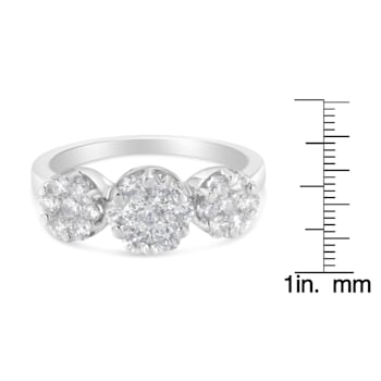 14K White Gold 1-1/4ctw Diamond Three Round Floral Cluster Ring (H-I
Color, SI2-I1 Clarity)
