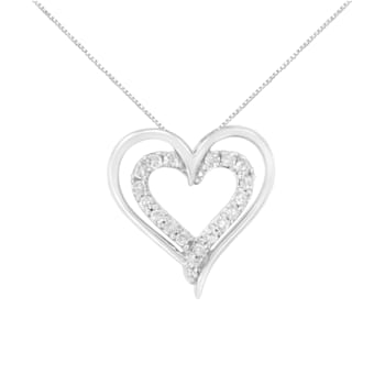 Sterling Silver 1/4ctw Diamond Open Double Heart 18" Pendant
w\chain(I-J Clarity, I2-I3 Color)