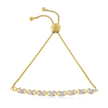 10K Yellow Gold Over Sterling Silver .10ctw Diamond Heart and X-Link
6”-9” Adjustable Bolo Bracelet