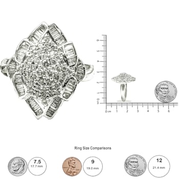 14K White Gold 7/8ctw Round and Baguette Diamond Cluster Ring (H-I
Color, SI2-I1 Clarity) - Size 7