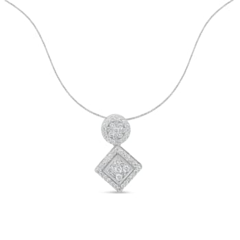 14K White Gold 1.0ctw Diamond Pendant w\chain(H-I, I1-I2)