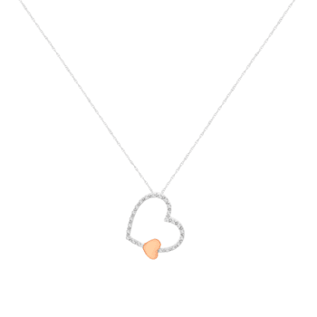 10KT Two Tone Gold 1/6 cttw Diamond Floating Heart Pendant Necklace
(K-L, I1-I2)