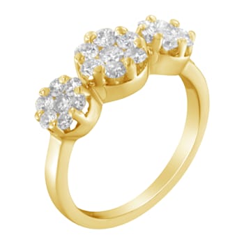 14K Yellow Gold 1-1/4ctw Diamond Three Round Floral Cluster Ring (H-I
Color, SI2-I1 Clarity)