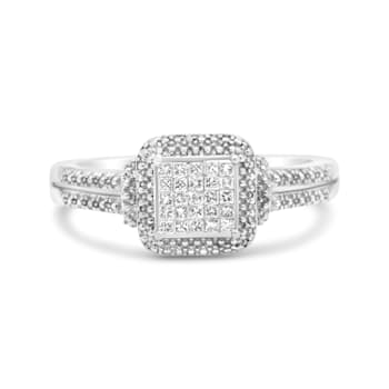 Sterling Silver 1/4ctw Princess-cut Diamond Composite Halo Ring(H-I
Color, SI1-SI2 Clarity)