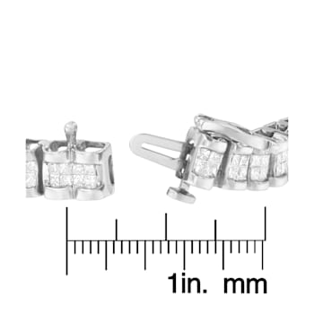 14K White Gold 3.0ctw Princess Cut Quad Invisible Set Tennis Bracelet
