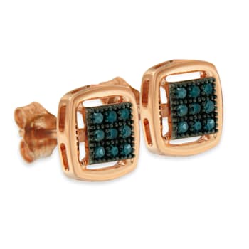 10K Rose Gold Over Sterling Silver Rose Cut Treated Diamond Stud Earring .25ctw