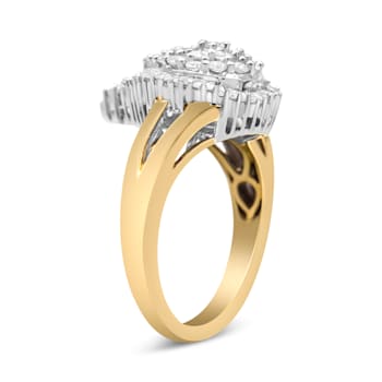 1.00ctw Round and Baguette Diamond Ballerina 14K Yellow and White Gold Ring
