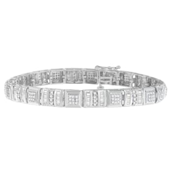 10K White Gold 2.0ctw Round and Baguette Cut Diamond Bracelet