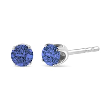 0.15ctw Round Brilliant-Cut Blue Diamond Classic Sterling Silver Stud Earrings