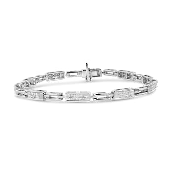 14K White Gold 1.0ctw Invisible Set Diamond Alternating Station and Link
Tennis Bracelet