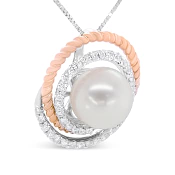 14K Two-tone Gold 3/8ctw Pave Diamond and 9mm Round Pearl Spiral
18" Pendant w\chain