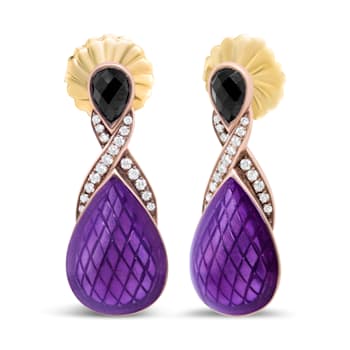 18K Two-tone Gold Over Sterling Purple Enamel 1/5ctw Pave-Set Diamond
and Black Onyx Earrings