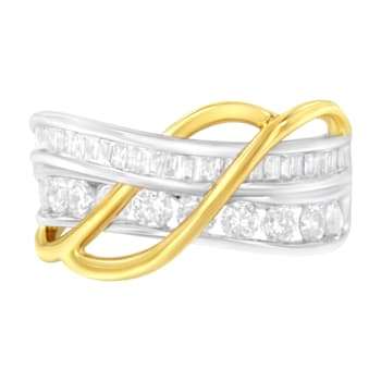 10K White and Yellow Gold 1 1/10ctw Channel-Set Diamond Bypass Band Ring
(J Color, I3 Clarity)