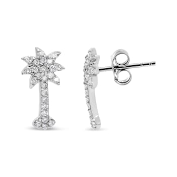 14K White Gold 1/4 Cttw Diamond Palm Tree Push Back Stud Earrings (K-L
Color, I1-I2 Clarity)