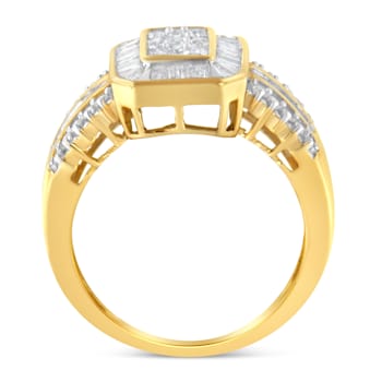 10K Yellow Gold Round and Baguette-Cut Diamond Cocktail Ring (1.0 Cttw,
H-I Color, SI2-I1 Clarity)
