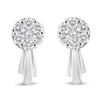 14K White Gold 3/4ctw Diamond Floral Cluster Drop and Dangle Stud Earrings